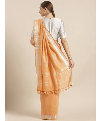 Kalasati Orange Linen Blend Solid Bhagalpuri Saree 2