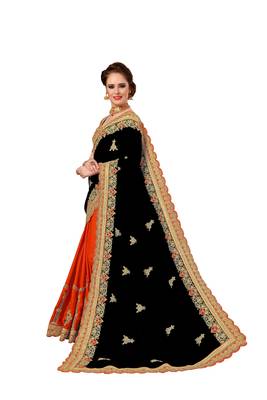 Black embroidered silk saree with blouse 3