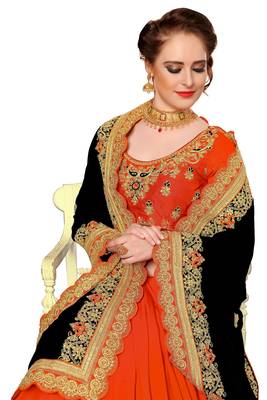 Black embroidered silk saree with blouse 5