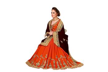 Trendmalls Brown embroidered silk   Traditional Wedding Party Wear Bridal Saree With Blouse   5