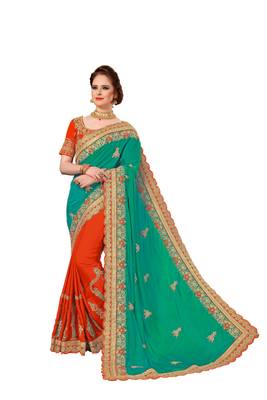 Green embroidered silk saree with blouse 1
