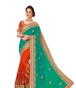 Green embroidered silk saree with blouse