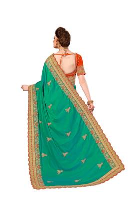 Green embroidered silk saree with blouse 2