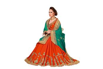 Green embroidered silk saree with blouse 5
