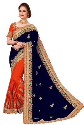 Navyblue embroidered silk saree with blouse 1