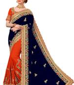 Navyblue embroidered silk saree with blouse