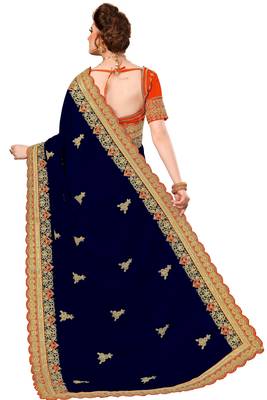 Navyblue embroidered silk saree with blouse 2