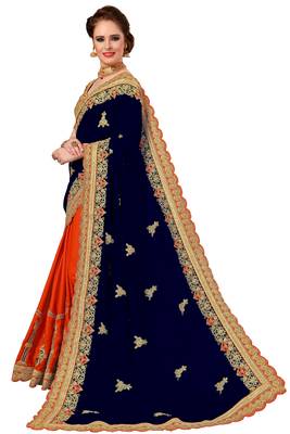 Navyblue embroidered silk saree with blouse 3
