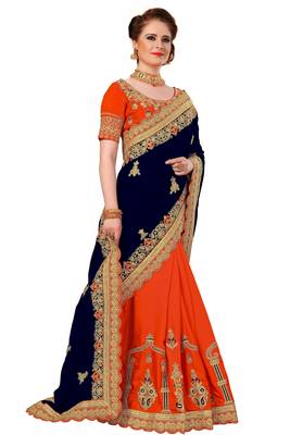 Navyblue embroidered silk saree with blouse 4