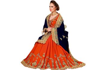 Navyblue embroidered silk saree with blouse 5