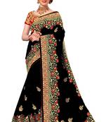 Trendmalls Black embroidered silk Party Wear Saree With Blouse