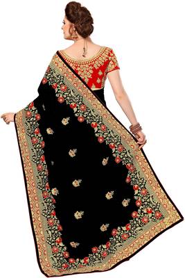 Trendmalls Black embroidered silk Party Wear Saree With Blouse 2
