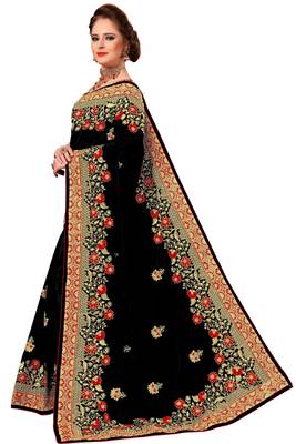 Trendmalls Black embroidered silk Party Wear Saree With Blouse 3