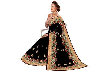 Trendmalls Black embroidered silk Party Wear Saree With Blouse 5
