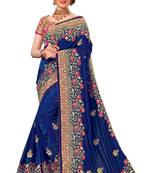 Trendmalls Blue embroidered silk Party Wear Saree With Blouse