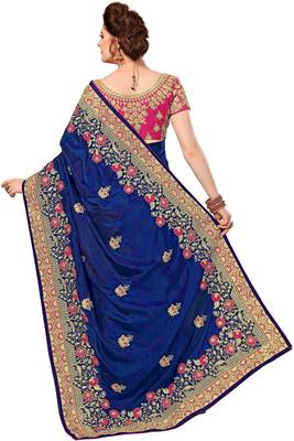 Trendmalls Blue embroidered silk Party Wear Saree With Blouse 2