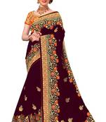 Trendmalls Brown embroidered silk Party Wear Saree With Blouse