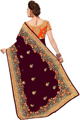 Trendmalls Brown embroidered silk Party Wear Saree With Blouse 2