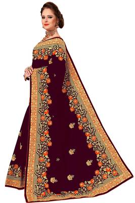 Trendmalls Brown embroidered silk Party Wear Saree With Blouse 3