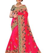 Pink embroidered silk saree with blouse