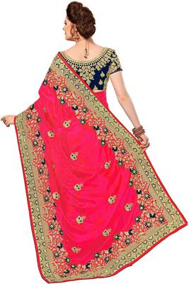 Pink embroidered silk saree with blouse 2