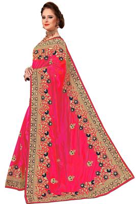 Pink embroidered silk saree with blouse 3