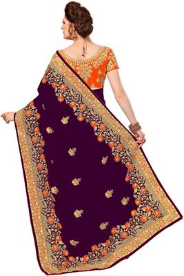 Purple embroidered silk saree with blouse 2