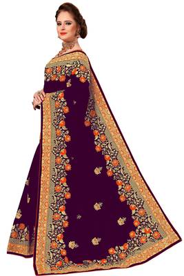 Purple embroidered silk saree with blouse 3