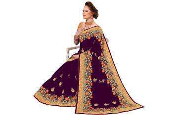Purple embroidered silk saree with blouse 5