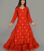 KAAJH Red Embellished Silk  Kurta Sharara Set