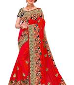 Red embroidered silk saree with blouse