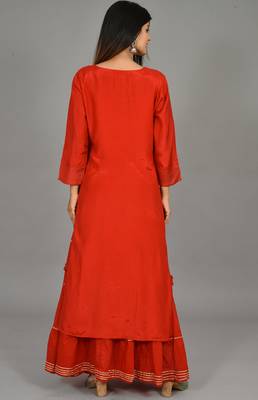 KAAJH Red Embellished Silk  Kurta Sharara Set 2