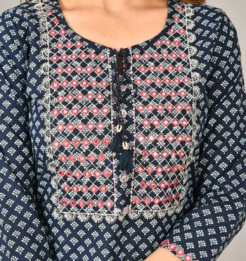 Blue Printed Cotton Stitched Kurta Pant Dupatta Set 4
