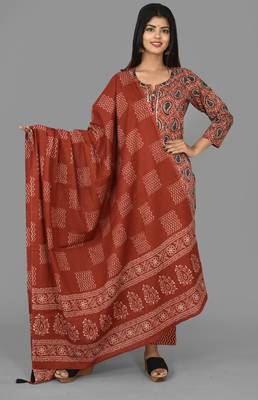 KAAJH Red Paisley Printed Cotton Suit Set 1