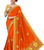 Trendmalls Orange embroidered silk   Traditional Wedding Party Wear Bridal Saree With Blouse  
