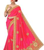 Trendmalls Pink embroidered silk   Traditional Wedding Party Wear Bridal Saree With Blouse  