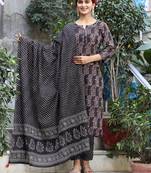 KAAJH Black Paisley Printed Cotton Suit Set