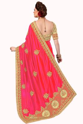 Trendmalls Pink embroidered silk   Traditional Wedding Party Wear Bridal Saree With Blouse   2