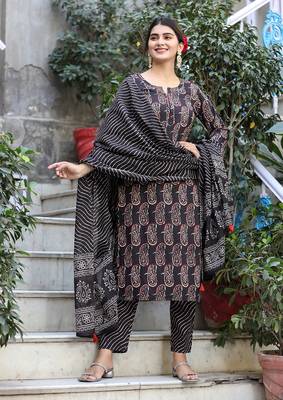 KAAJH Black Paisley Printed Cotton Suit Set 3