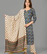 KAAJH Blue Floral Printed Cotton Suit Set