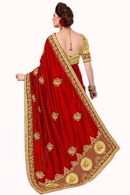 Red embroidered silk saree with blouse 2