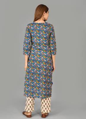 KAAJH Blue Floral Printed Cotton Suit Set 2