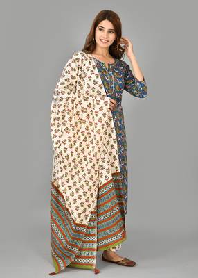 KAAJH Blue Floral Printed Cotton Suit Set 3