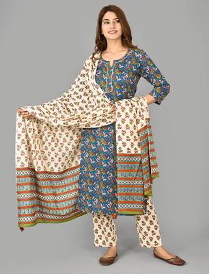 KAAJH Blue Floral Printed Cotton Suit Set 4