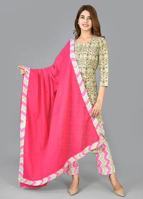 KAAJH Green Printed Cotton Suit Set 1