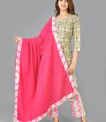 KAAJH Green Printed Cotton Suit Set