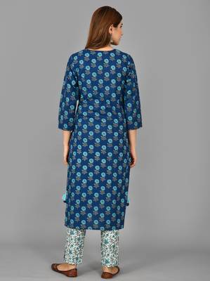 KAAJH Blue Printed Cotton Suit Set 2