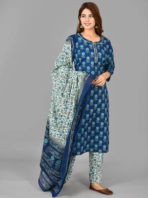 KAAJH Blue Printed Cotton Suit Set 3