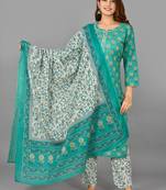 KAAJH Green Printed Cotton Suit Set