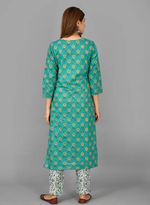 KAAJH Green Printed Cotton Suit Set 2